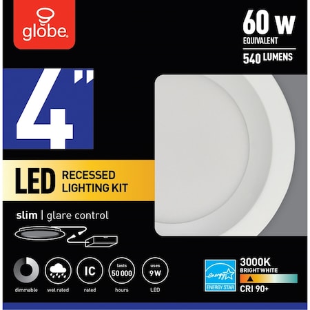 Globe Electric Globe Electric Ultra Slim Energy Star Frost White 4 in. W Metal LED Canless Recessed Downlight 9 W 91498
